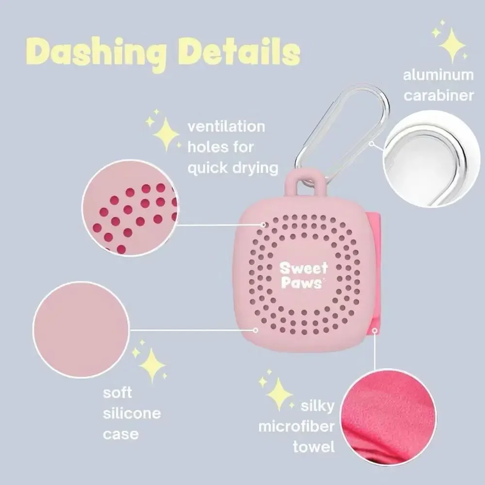Sweet Paws Pup Paw Towel On the Go Portable Clip Absorbent Microfiber Pink New